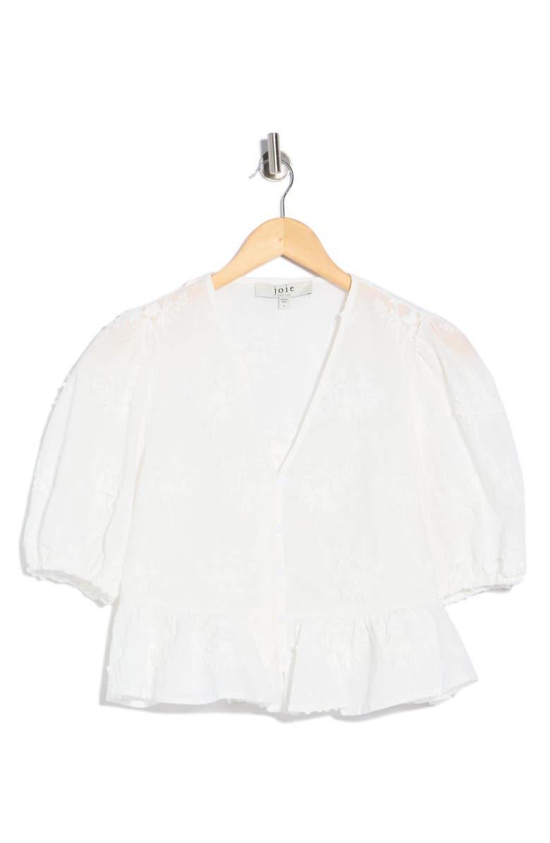 Joie Floral Puff Sleeve Peplum Crop Top, Main, color, Snow White