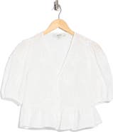 Joie Floral Puff Sleeve Peplum Crop Top