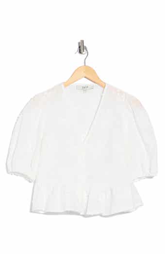Joie Floral Puff Sleeve Peplum Crop Top