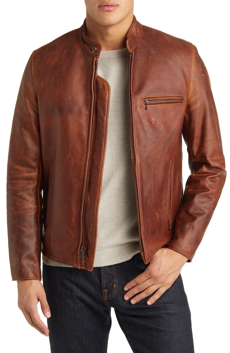 Schott NYC Café Racer Cowhide Leather Jacket, Main, color, 