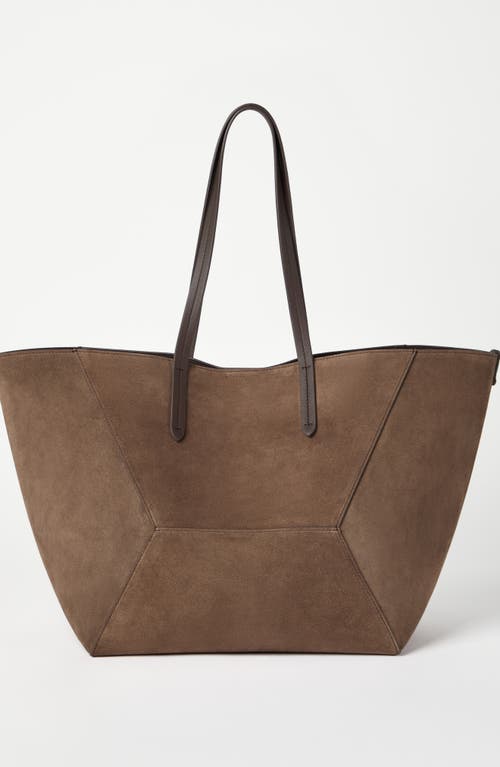 Shop Brunello Cucinelli Large Suede Bc Duo Bag In Bark