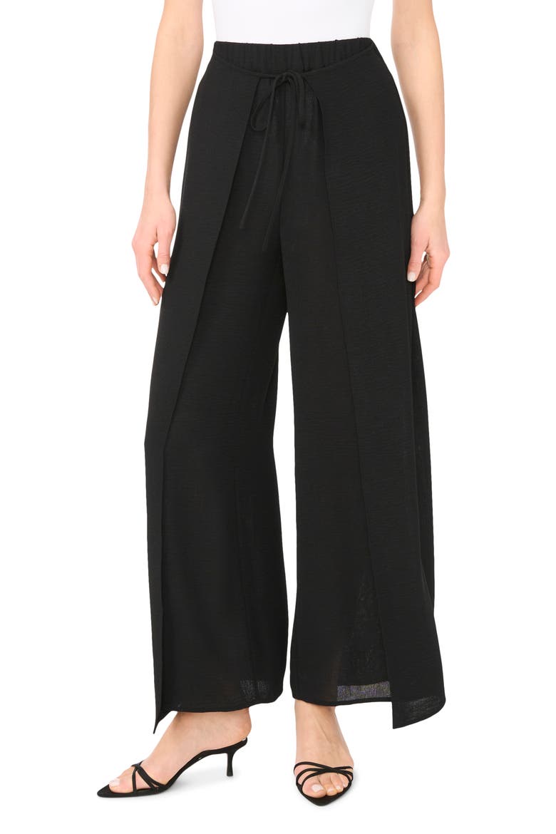 Tie Front Overlay Wide Leg Pants, Main, color, RICH BLACK