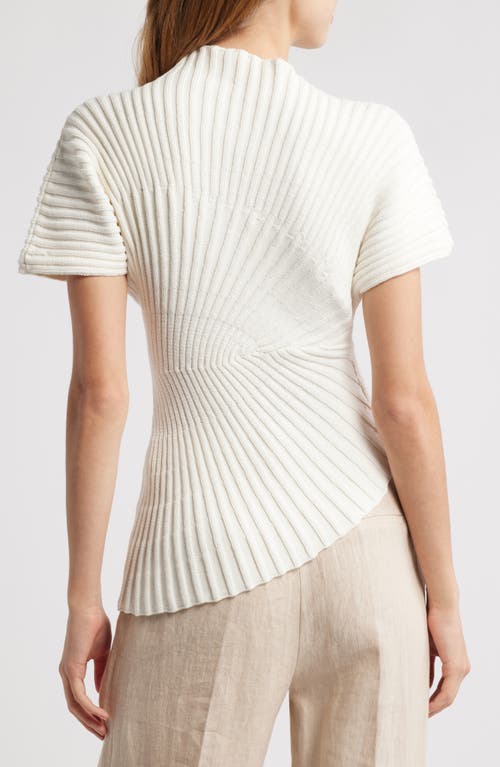 Cult Gaia Annemie Cotton Asymmetric Funnel Neck Knit Top In Off White