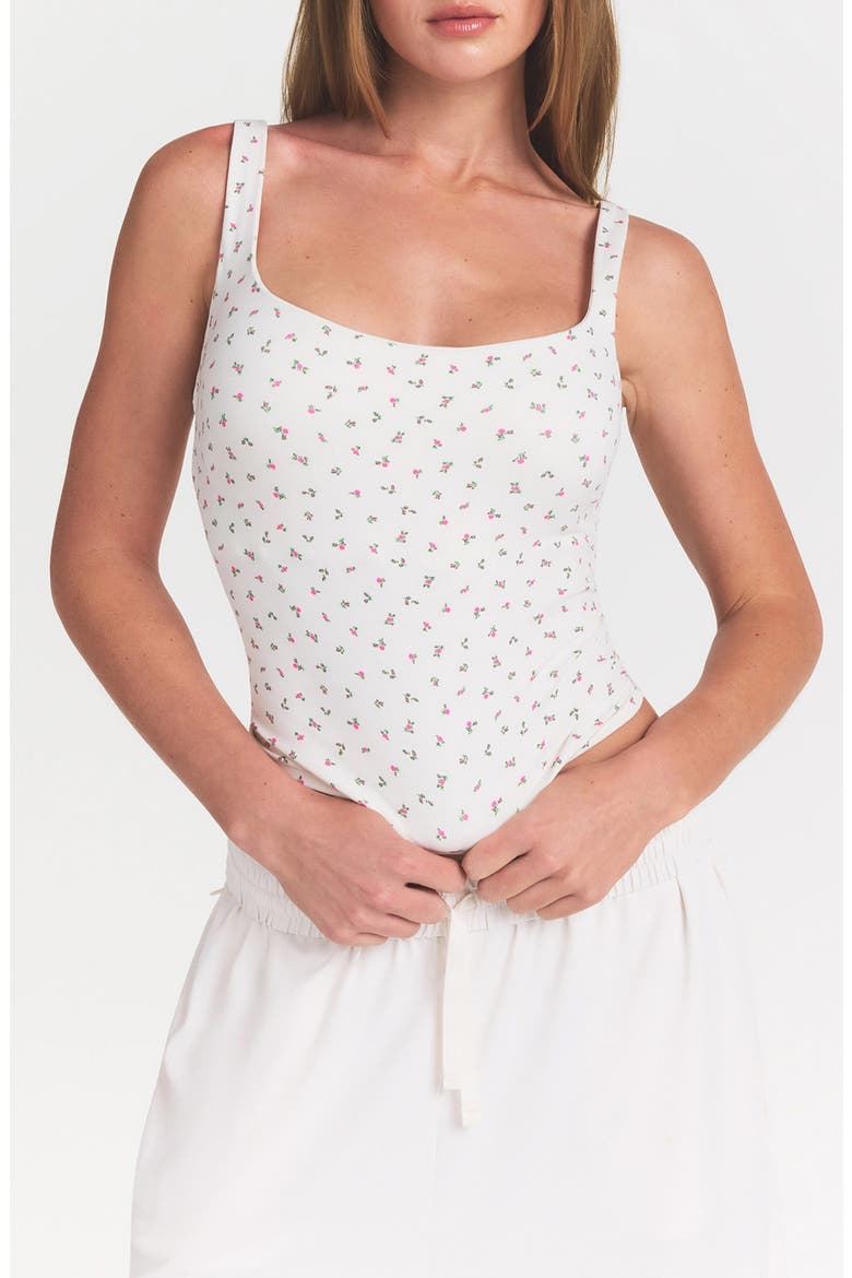 Matte Floral Square Neck Tank, Main, color, NSKM ACTV IVORY/ NSKM FLAMINGO