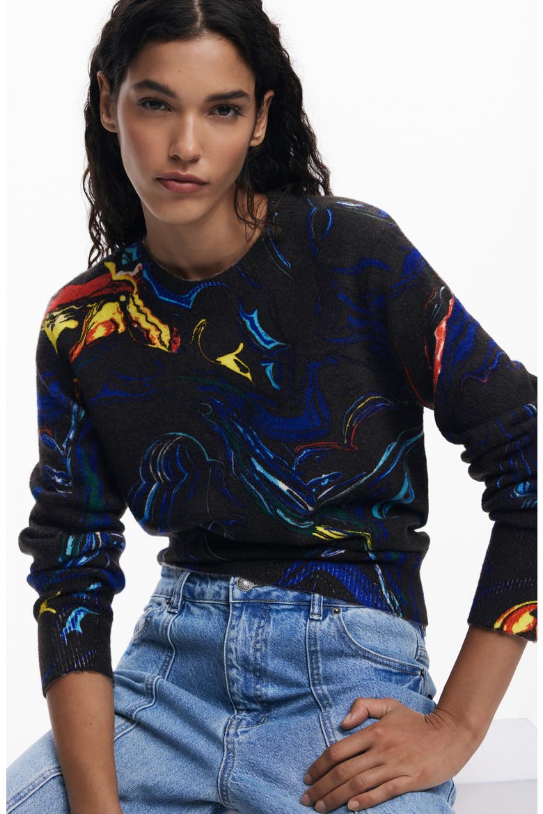 Paint Swirl Print Sweater, Alternate, color, BLACK
