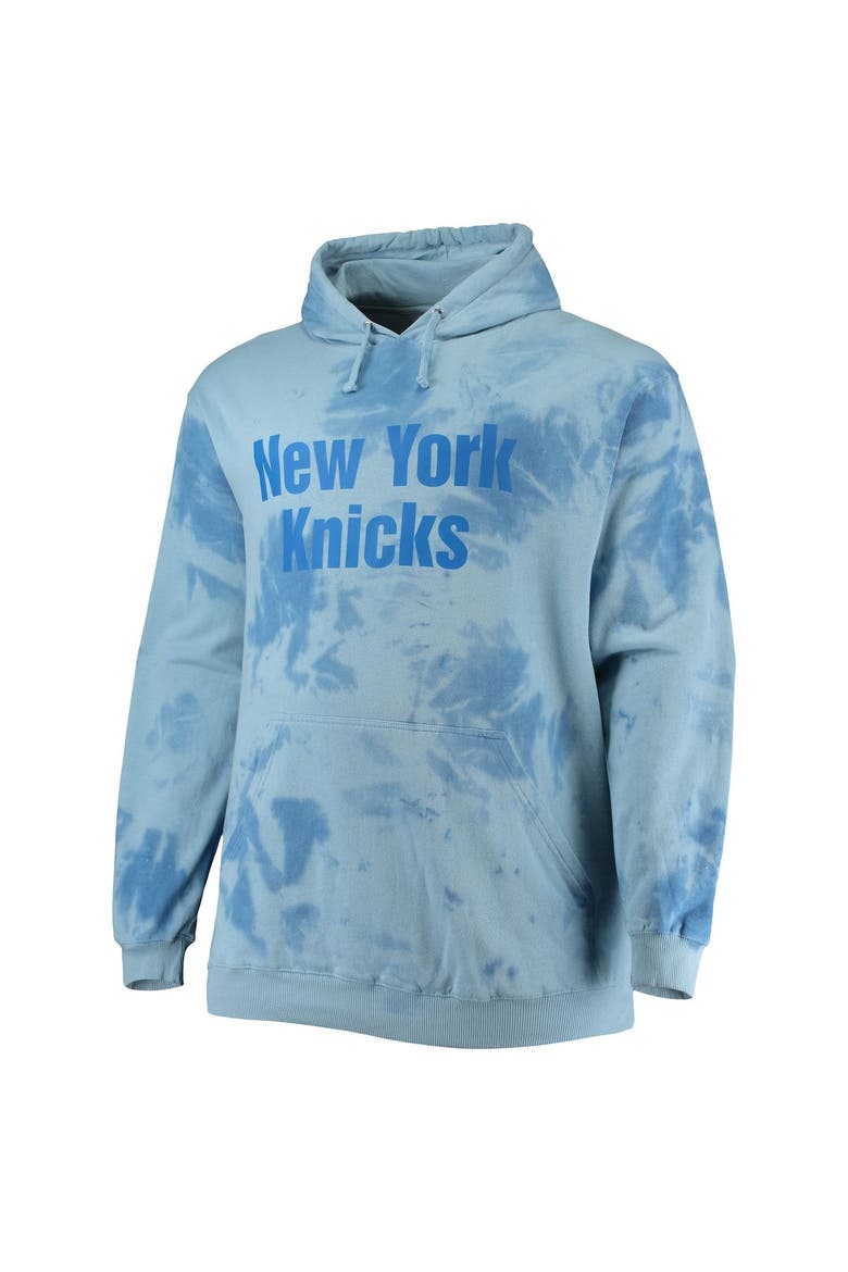 Men's Fanatics Branded Blue New York Knicks Big & Tall Wordmark Cloud Dye Pullover Hoodie, Alternate, color, Blue