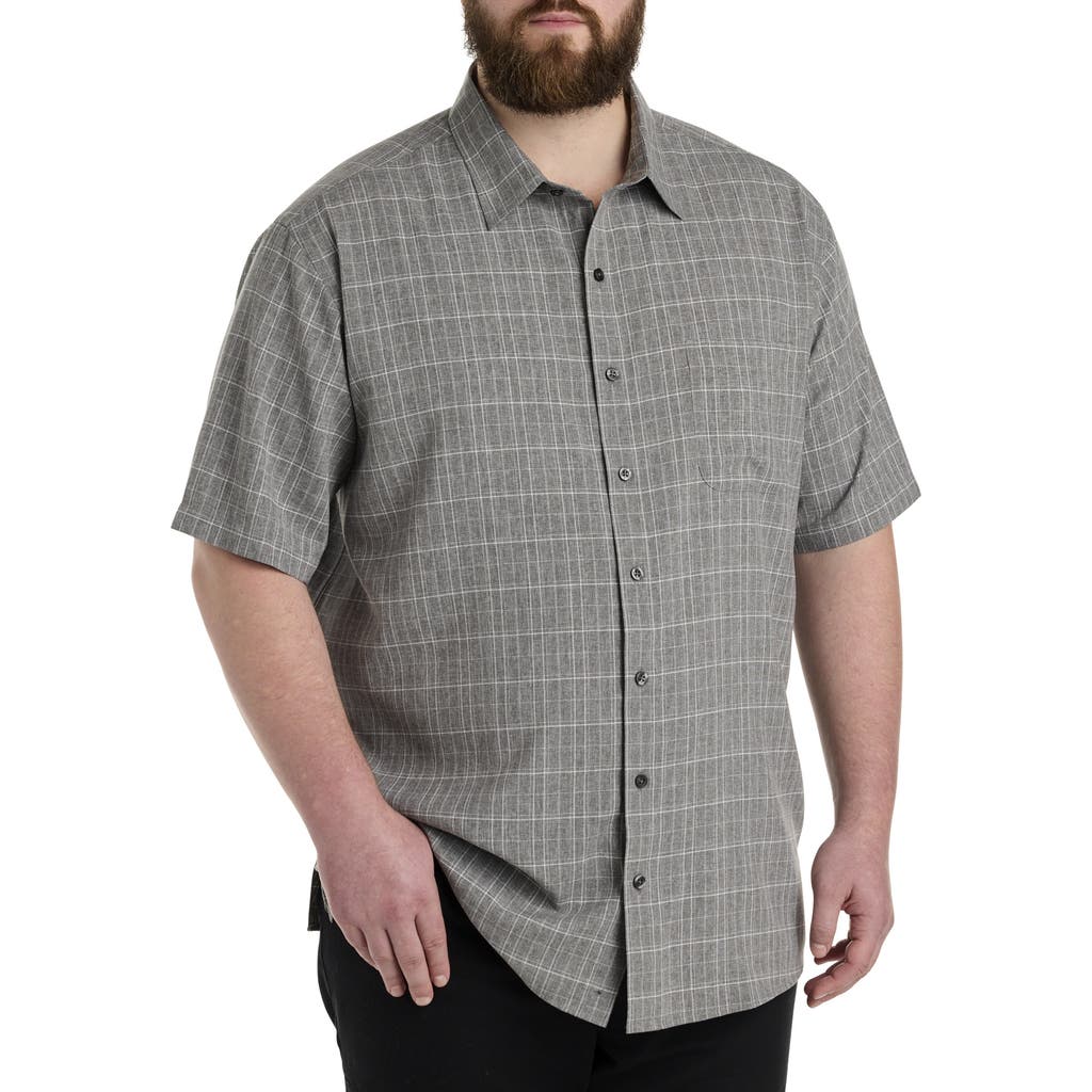 Synrgy By Dxl Big & Tall Large Plaid Microfiber Sport Shirt In Grey