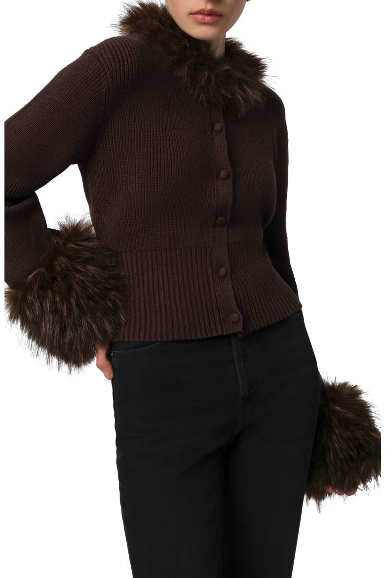 Rosa Pluche™ Faux Fur Trim Cardigan, Main, color, DARK BROWN / DARK BROWN