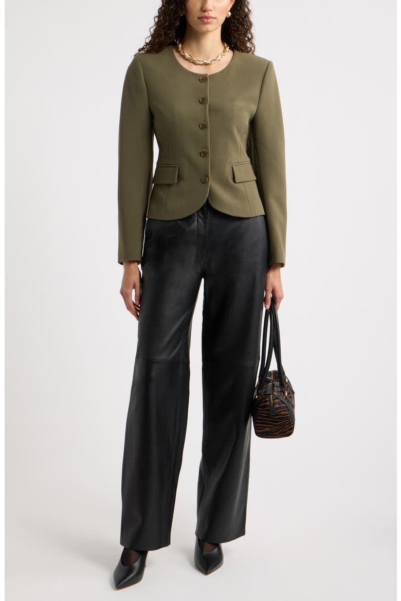 Curved Hem Collarless Jacket, Alternate, color, OLIVE SARMA