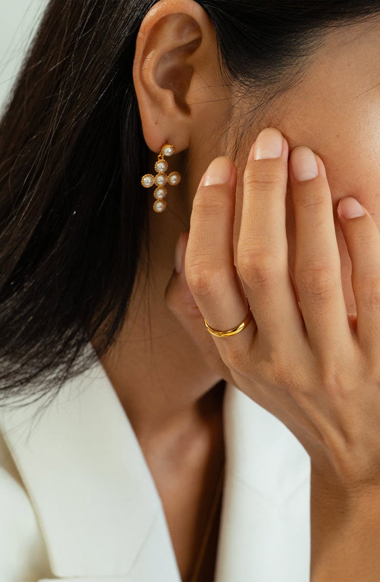 Bearfruit Jewelry Sterling Silver 18k Gold Plated Victoria Cross Pearl Earrings Holiday Gift Idea, Alternate, color, Gold