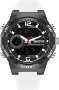 Kenneth Cole Analog & Digital Display Silicone Strap Watch, 47mm