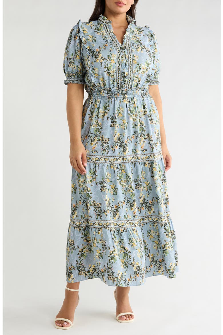 max studio cotton tiered maxi dress MAX STUDIO Women's Short Sleeve Tiered Maxi Dress - Green