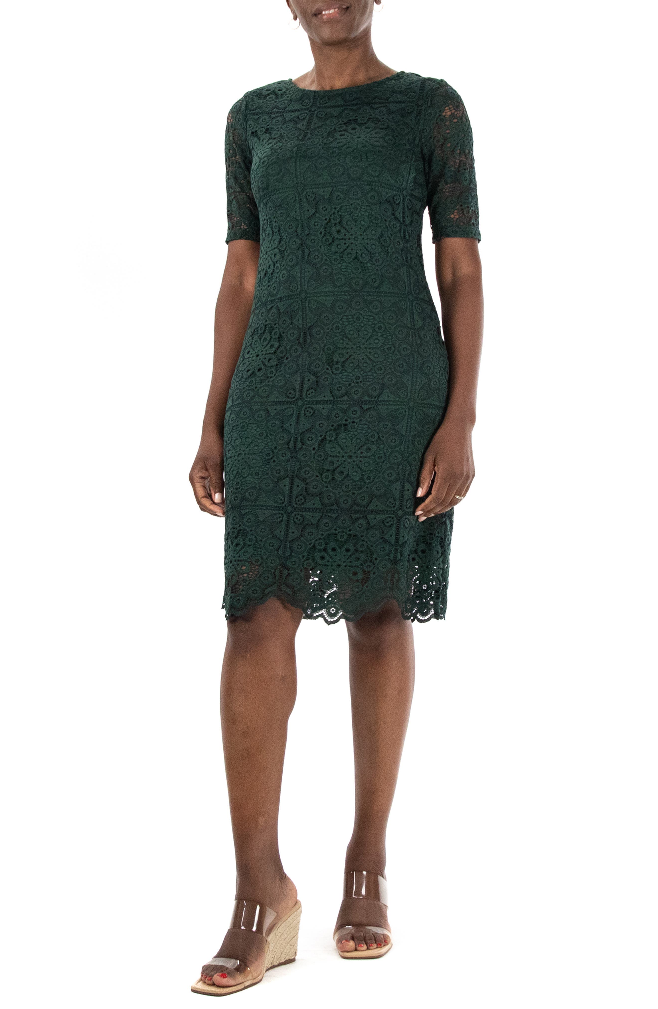 Nina Leonard Elbow Length Lace Dress