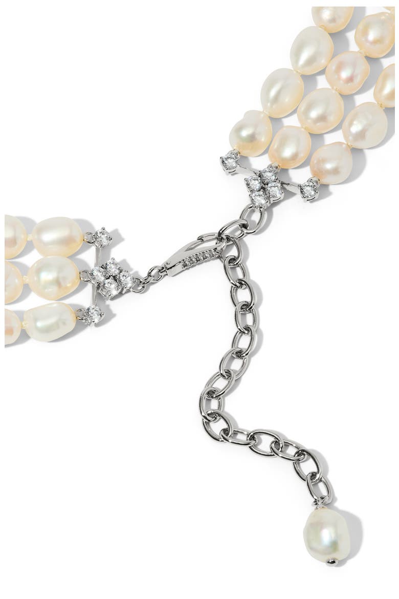 Madrid Triple Strand Cultured Pearl Choker Necklace, Alternate, color, RHODIUM