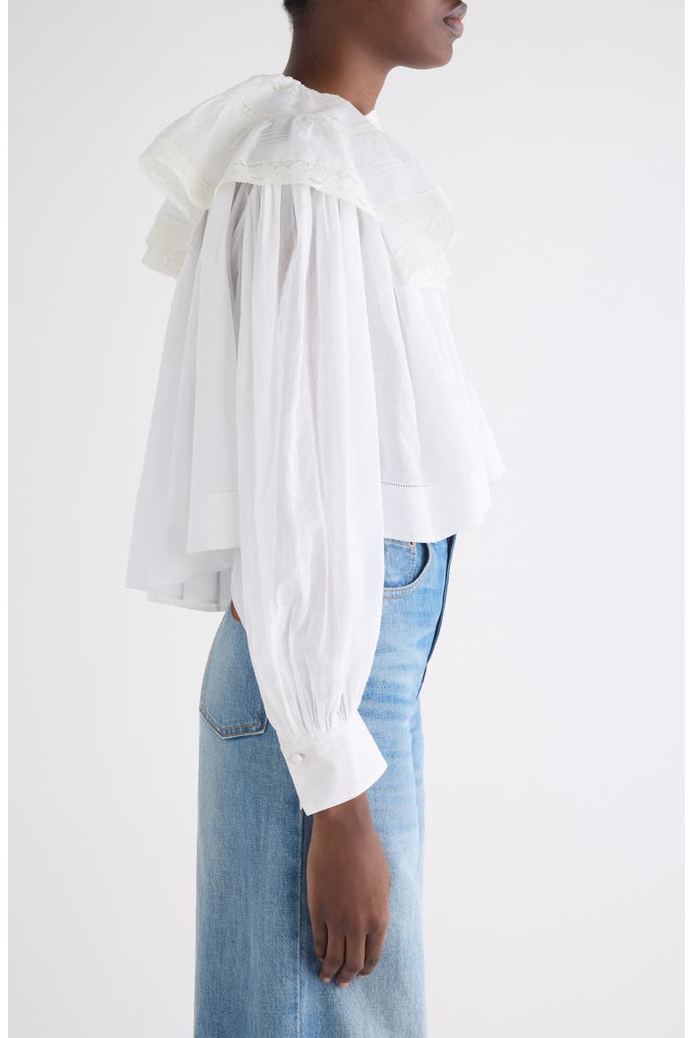 Lace Trim Cotton Pullover Shirt, Alternate, color, ICONIC MILK