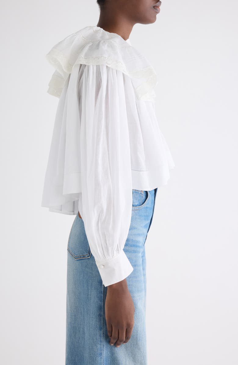 Chloé Lace Trim Cotton Pullover Shirt, Alternate, color, Iconic Milk