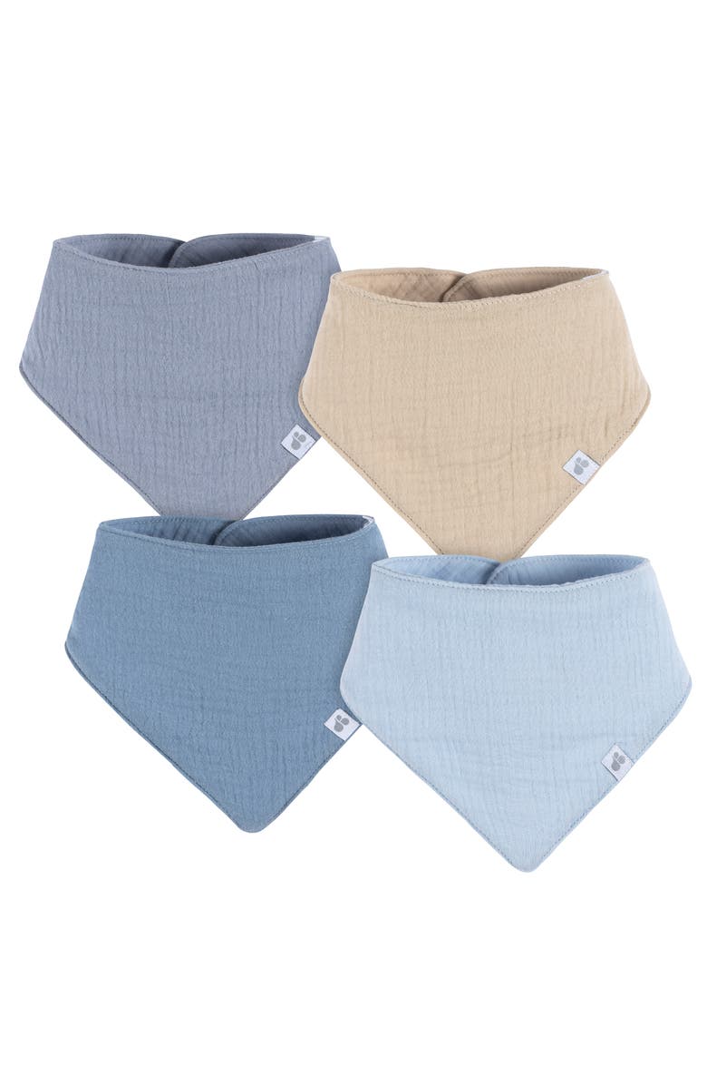 Just Born Muslin Bandana Bibs 4-Pack Blues, Main, color, Blues