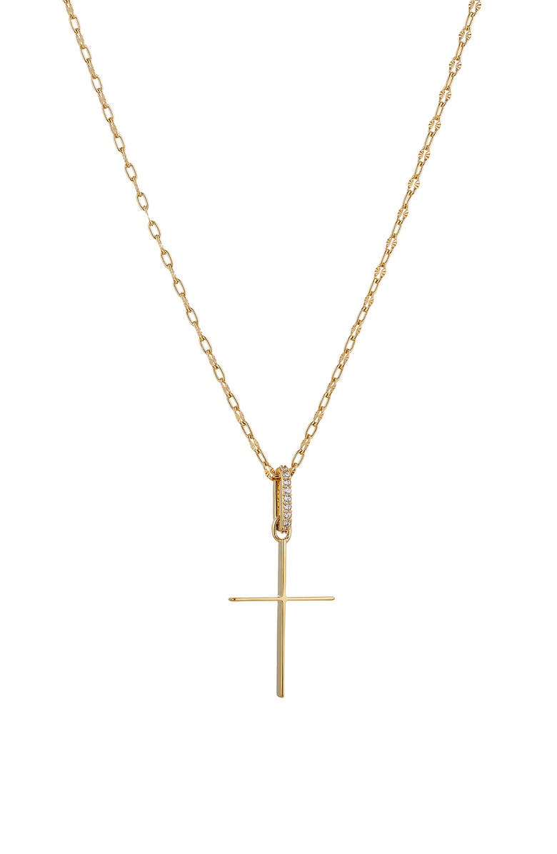 Nadri Cubic Zirconia Cross Pendant Necklace, Main, color, Gold