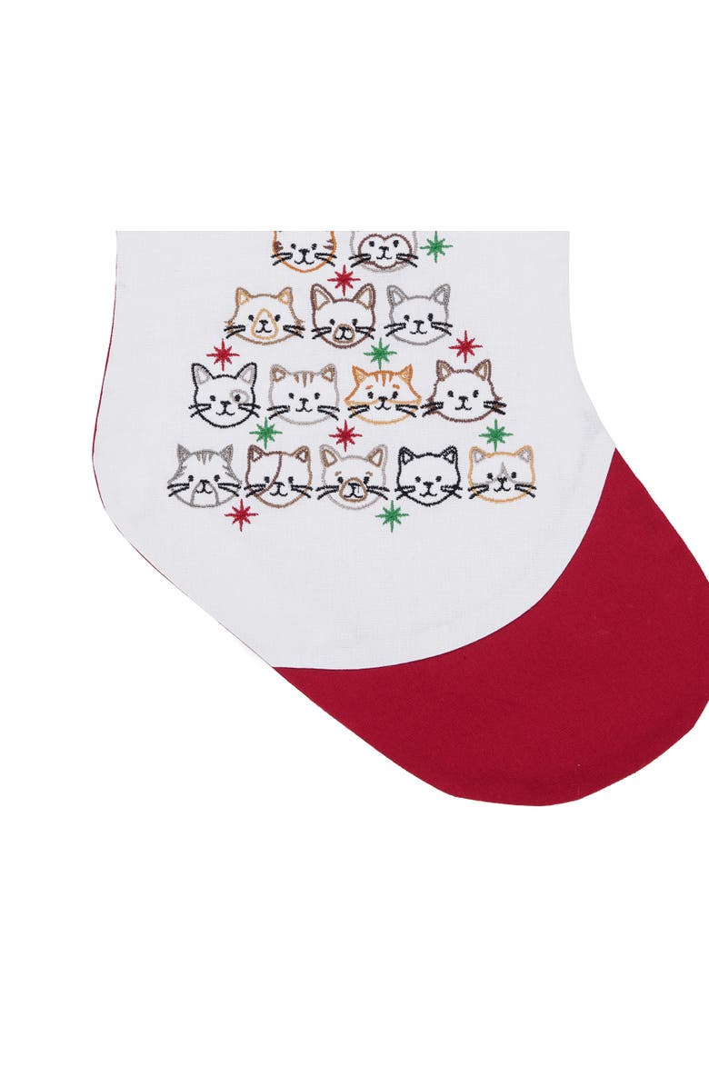 C&F Home 8.5" x 20" Stacked Cat Face Christmas Tree Embroidered Hanging Large Christmas Stocking, Alternate, color, Red