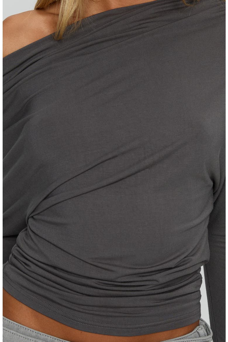 Party Hour Ruched One-Shoulder Long Sleeve Top, Alternate, color, CHARCOAL