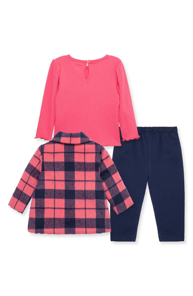 Little Me Plaid Jacket, Lettuce Edge Rib Top & Leggings Set, Alternate, color,