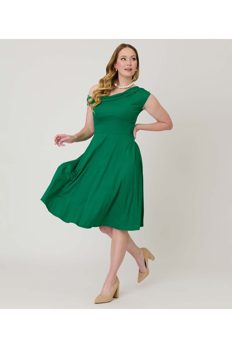 Asymmetrical Neck Swing Dress, Alternate, color, Green Solid