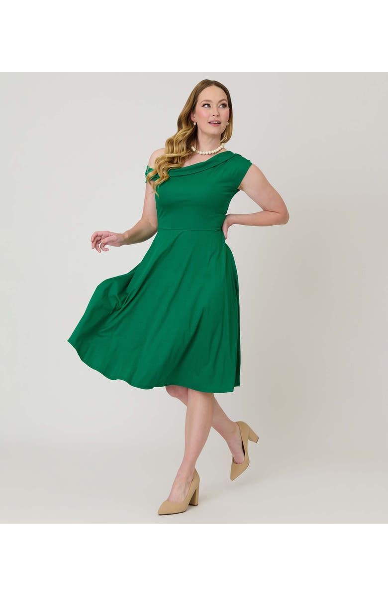 Unique Vintage Asymmetrical Neck Swing Dress, Alternate, color, Green Solid