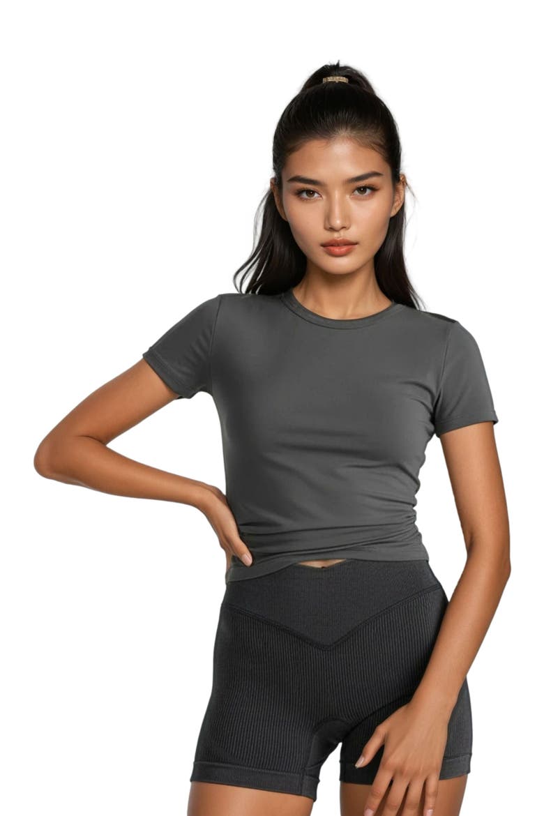 Tee with Built In Bra, Main, color, Charcoal