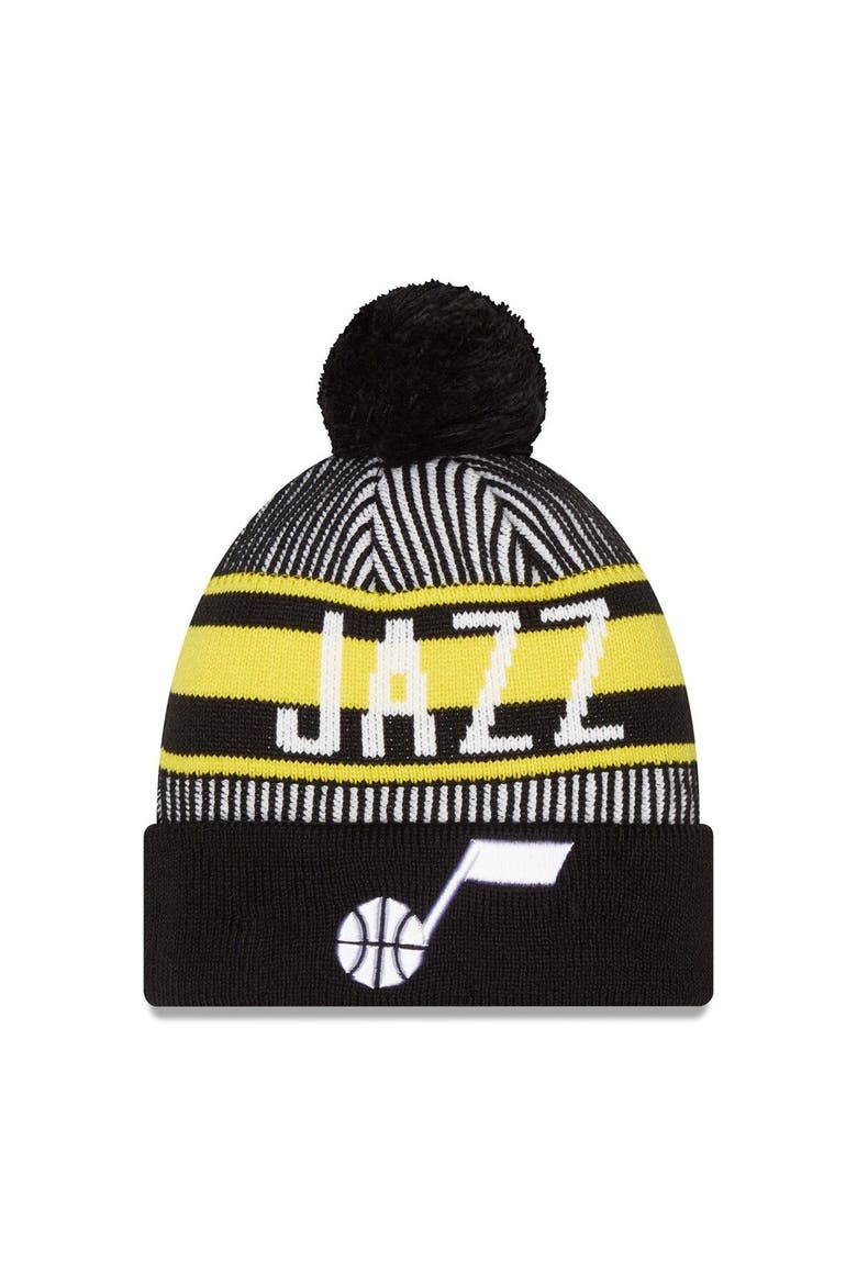 Men's New Era Navy Utah Jazz Striped Cuffed Pom Knit Hat, Main, color, Navy