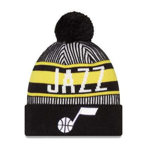 Men's New Era Navy Utah Jazz Striped Cuffed Pom Knit Hat