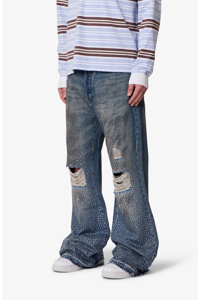 Rhinestone Ripped Kick Flare Jeans, Alternate, color, BLUE