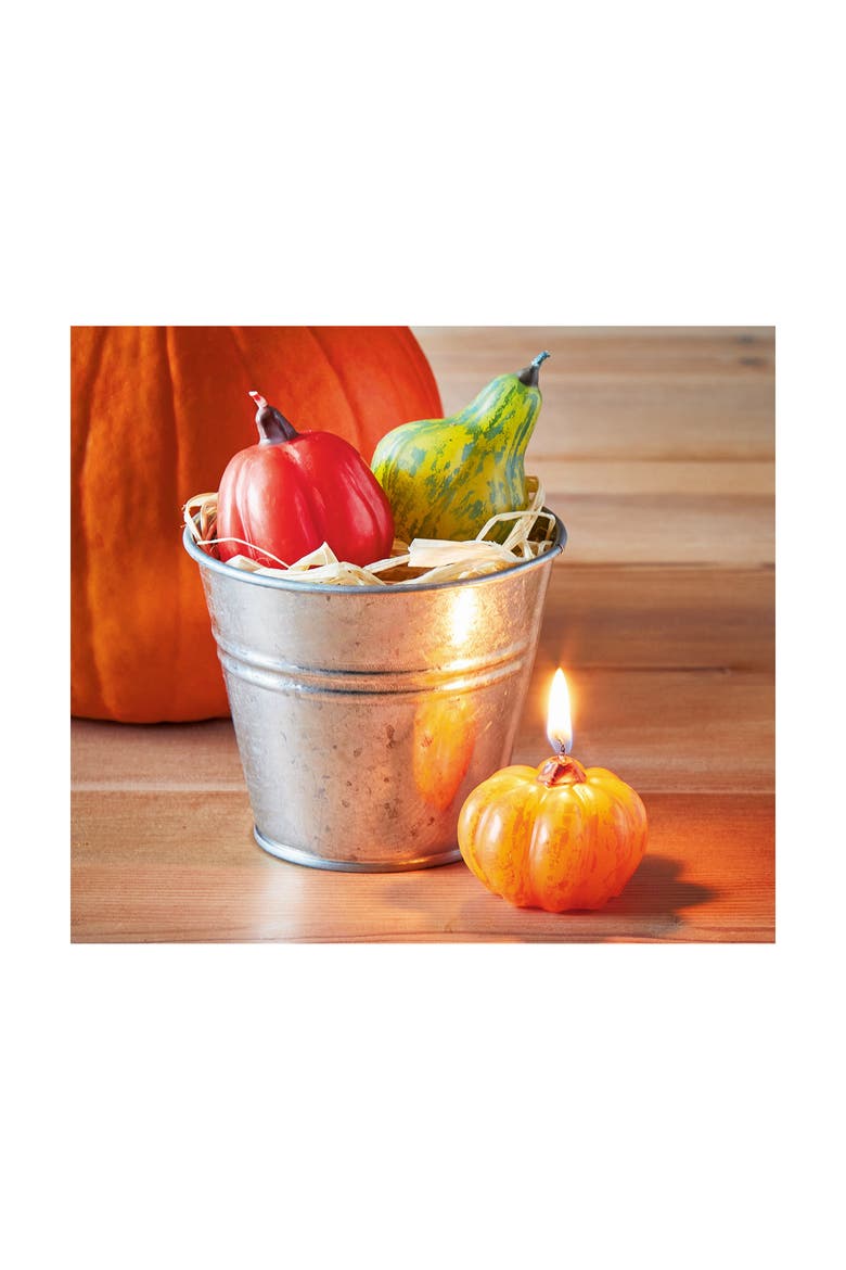 Pumpkin Patch Mini Candle Pail Sculpted Fall Decor Multicolor, Alternate, color, Multicolored