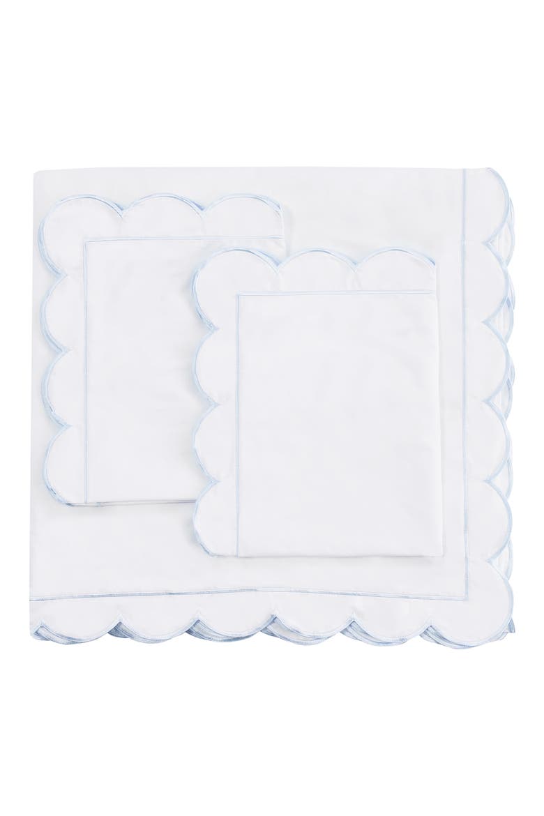 Scallop Embroidered Cotton Duvet Set, Main, color, WHITE/ BLUE