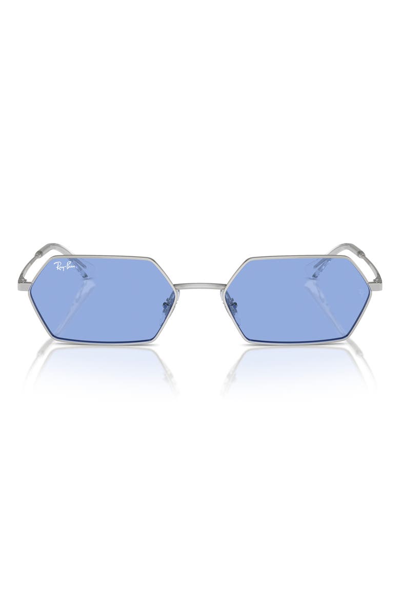 Ray-Ban Yevi 58mm Tinted Rectangular Sunglasses, Main, color, Silver