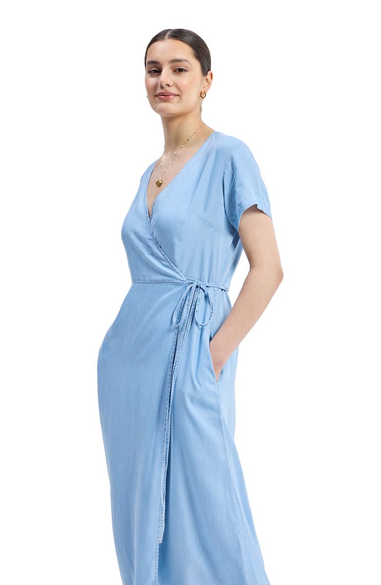 Reistor Maxi Wrap Dress in Light Blue, Alternate, color, Ocean Blue