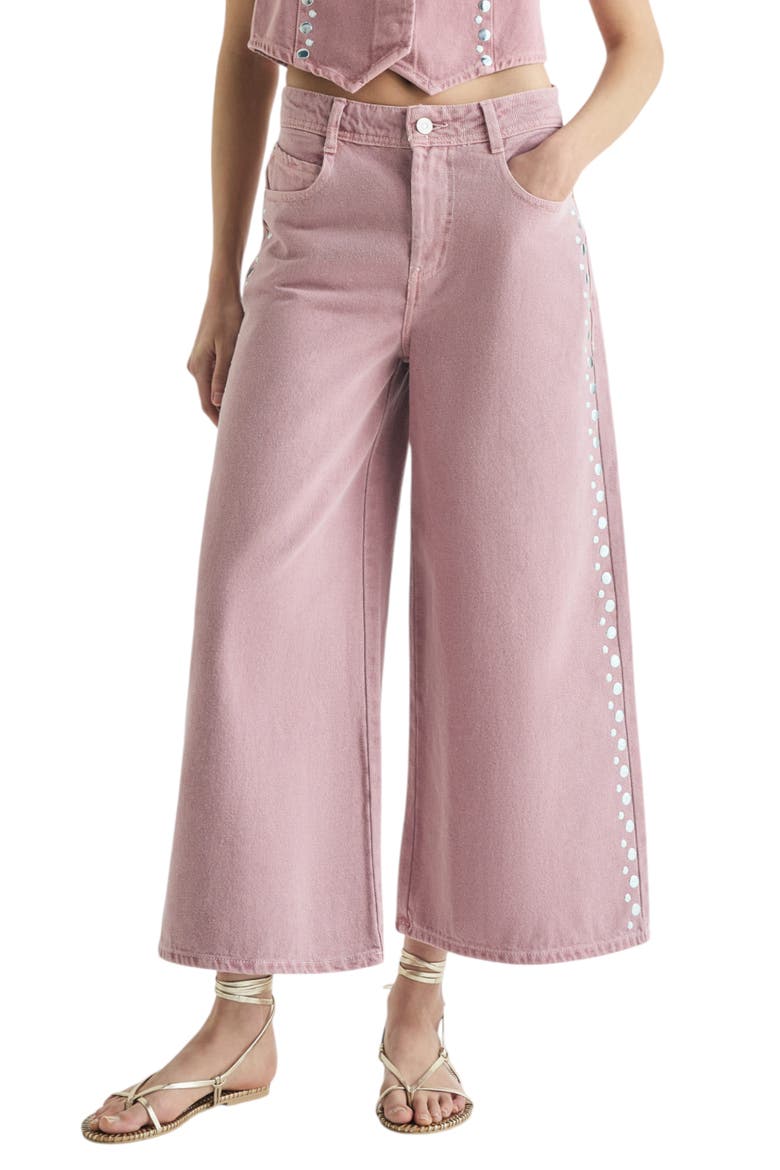 Jeans Culotte Studs, Main, color, Lightpink