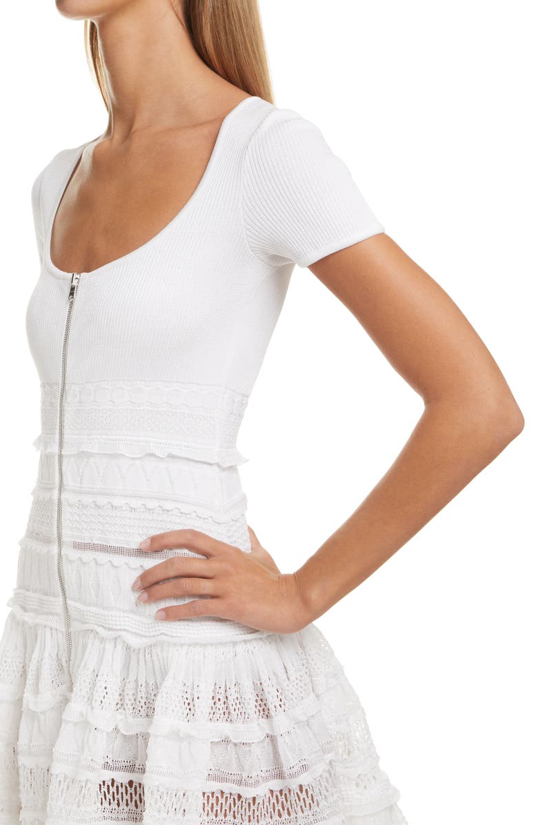 Alaïa Crinoline Fit & Flare Sweater Dress, Alternate, color, Blanc Optique