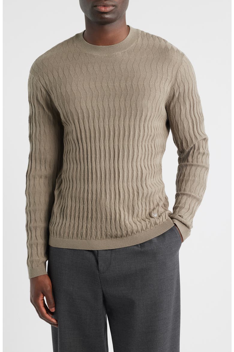 Diamond Stitch Virgin Wool Crewneck Sweater, Main, color, TAN