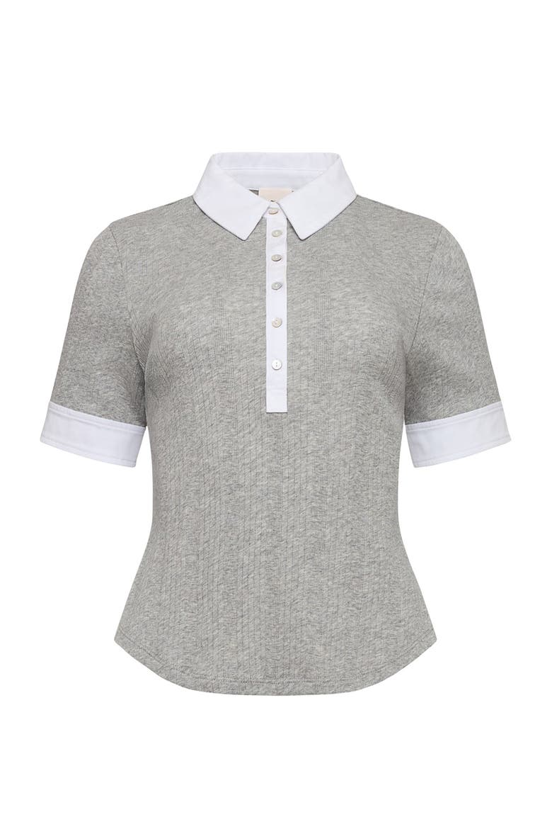 Jaden Rib Polo Top, Alternate, color, HEATHER GREY/ WHITE