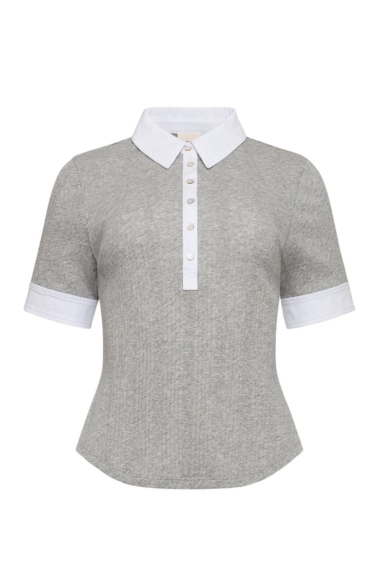 Cinq à Sept Jaden Rib Polo Top, Alternate, color, Heather Grey/ White