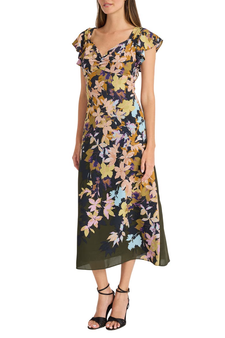 Floral Empire Waist Maxi Dress, Alternate, color, OLIVE GREEN/TAN