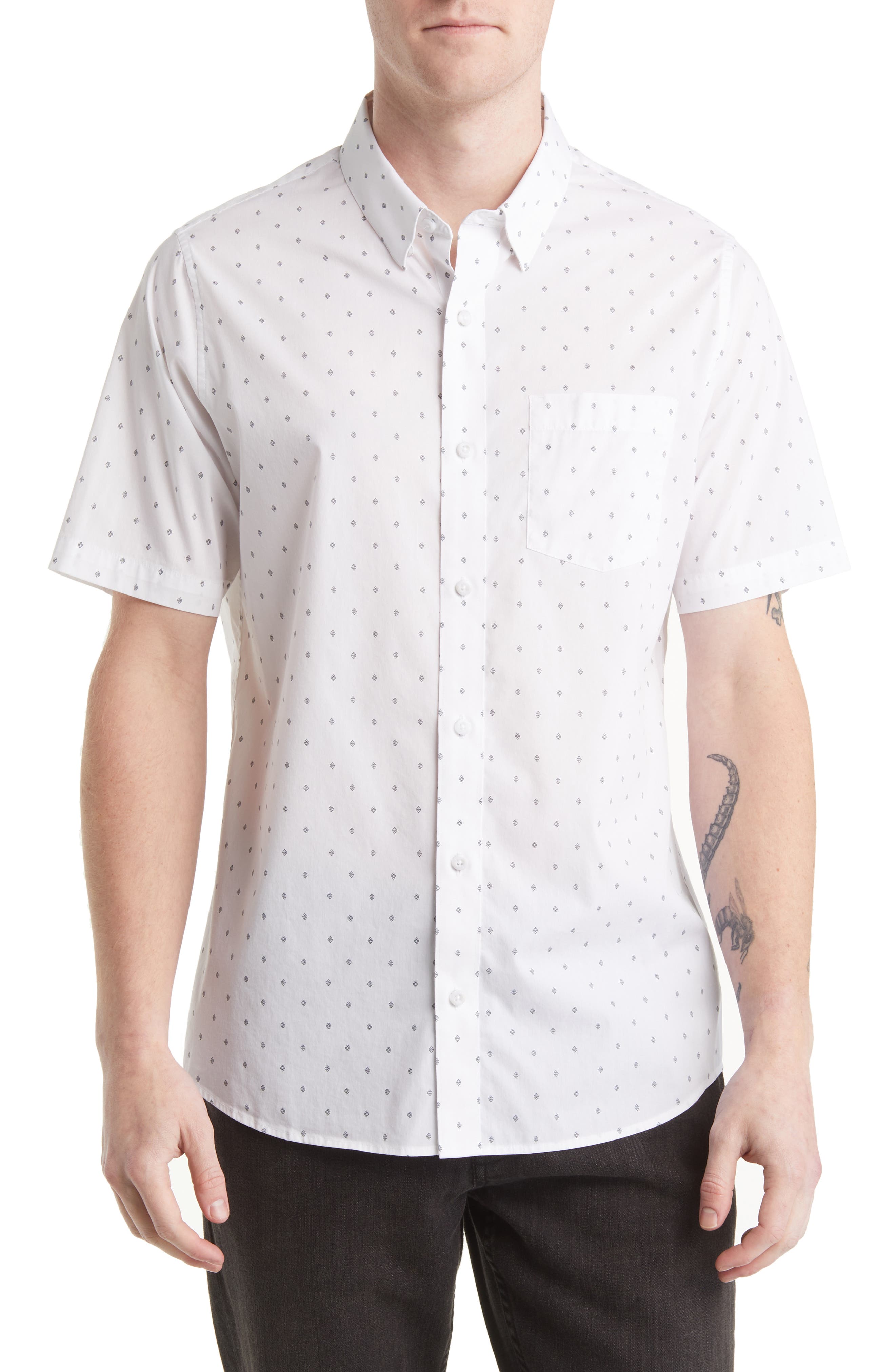 TravisMathew Better Not Diamond Print Short Sleeve Button-Up Shirt