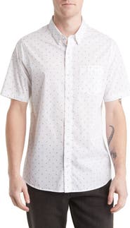 TravisMathew Better Not Diamond Print Short Sleeve Button-Up Shirt
