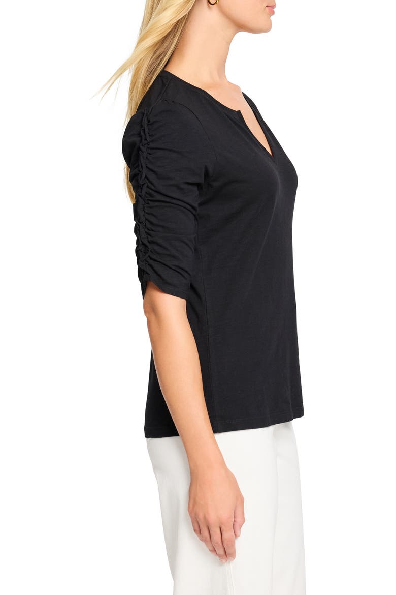 Ruched Elbow Sleeve Split V-Neck T-Shirt, Alternate, color, BLACK ONYX