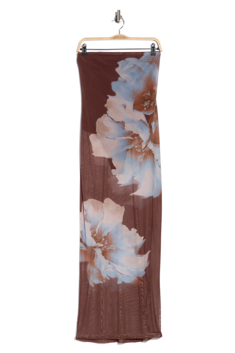Strapless Mesh Maxi Dress, Alternate, color, BROWN BLUE