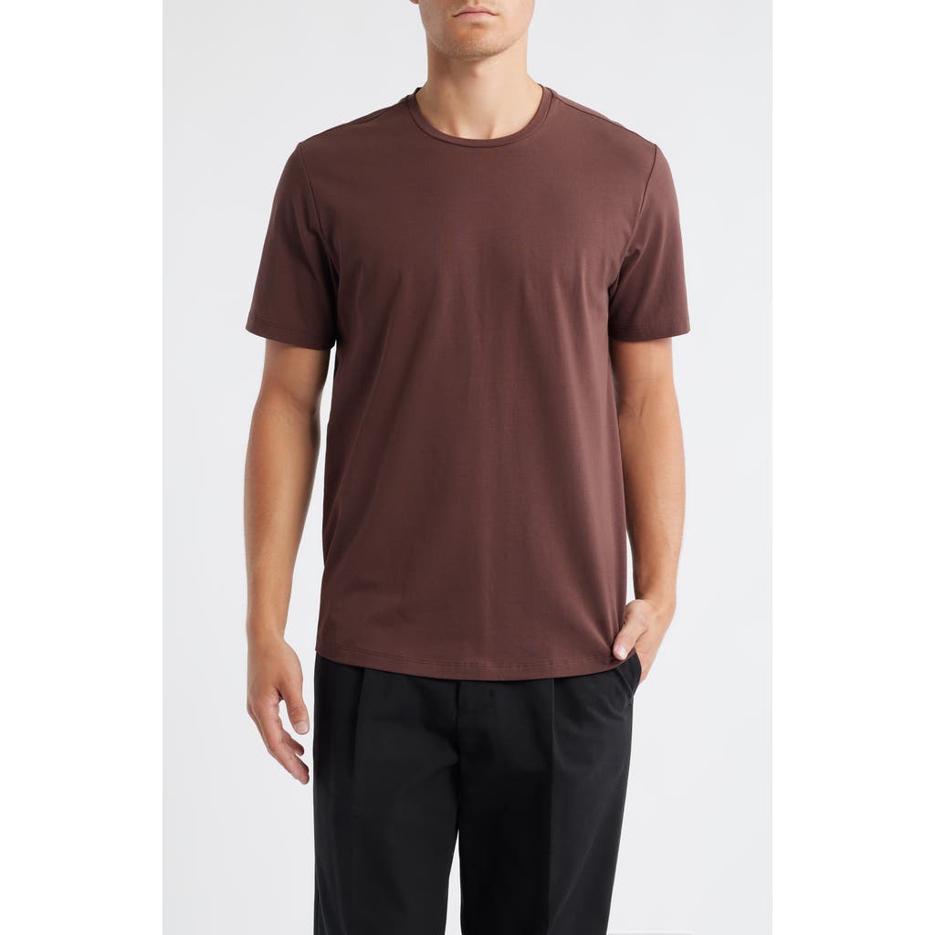 Open Edit Crewneck Stretch Cotton T-shirt In Brown