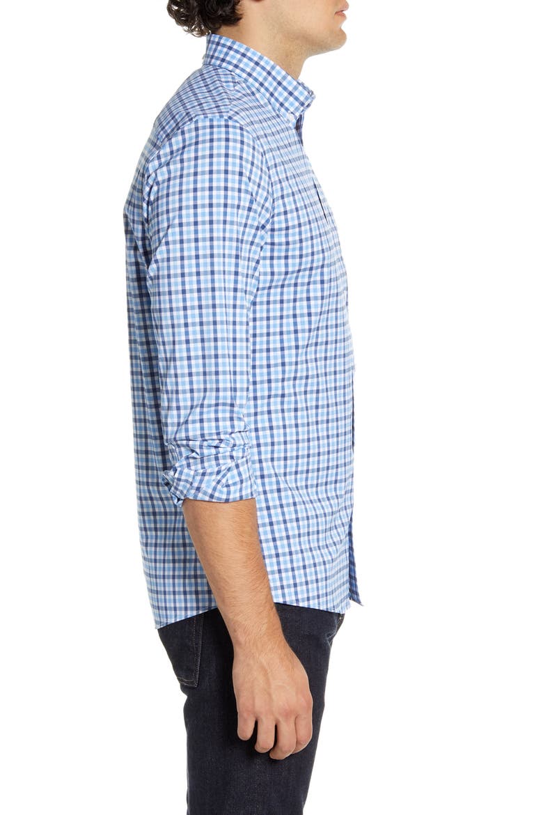 Tech-Smart Trim Fit Check Button-Down Sport Shirt, Alternate, color, BLUE RAIN CHECK