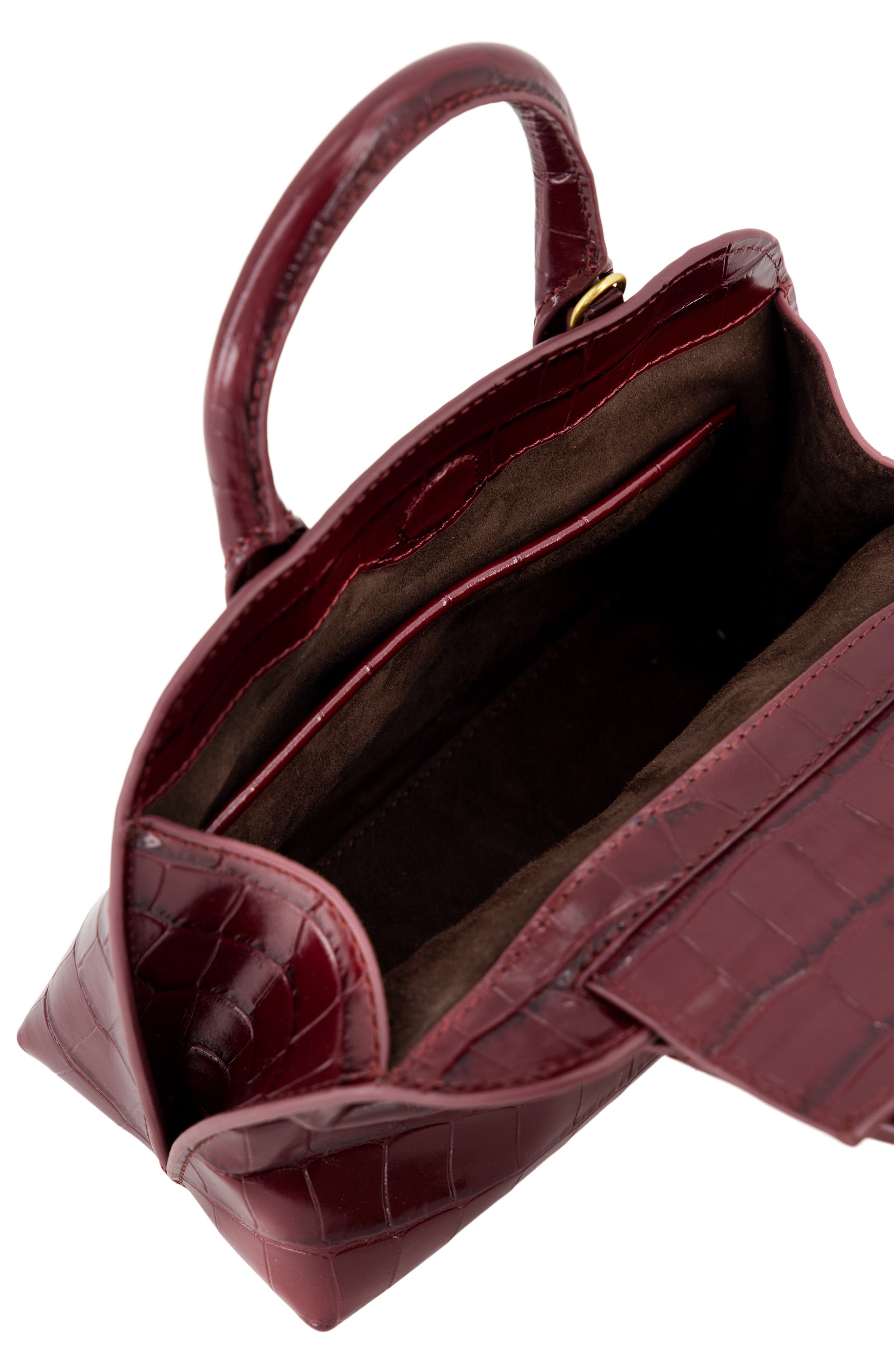 Vince Mini Delphine Croc Embossed Leather Top Handle Bag, Alternate, color, Bordeaux