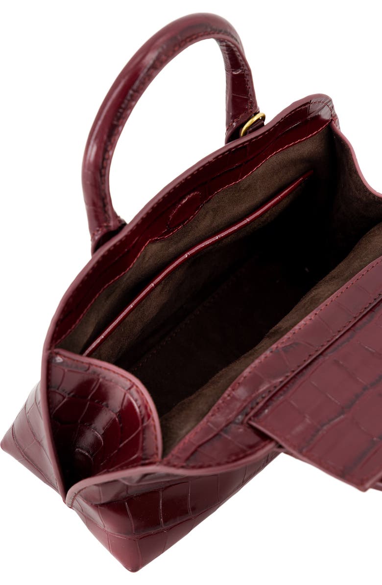 Vince Mini Delphine Croc Embossed Leather Top Handle Bag, Alternate, color, Bordeaux