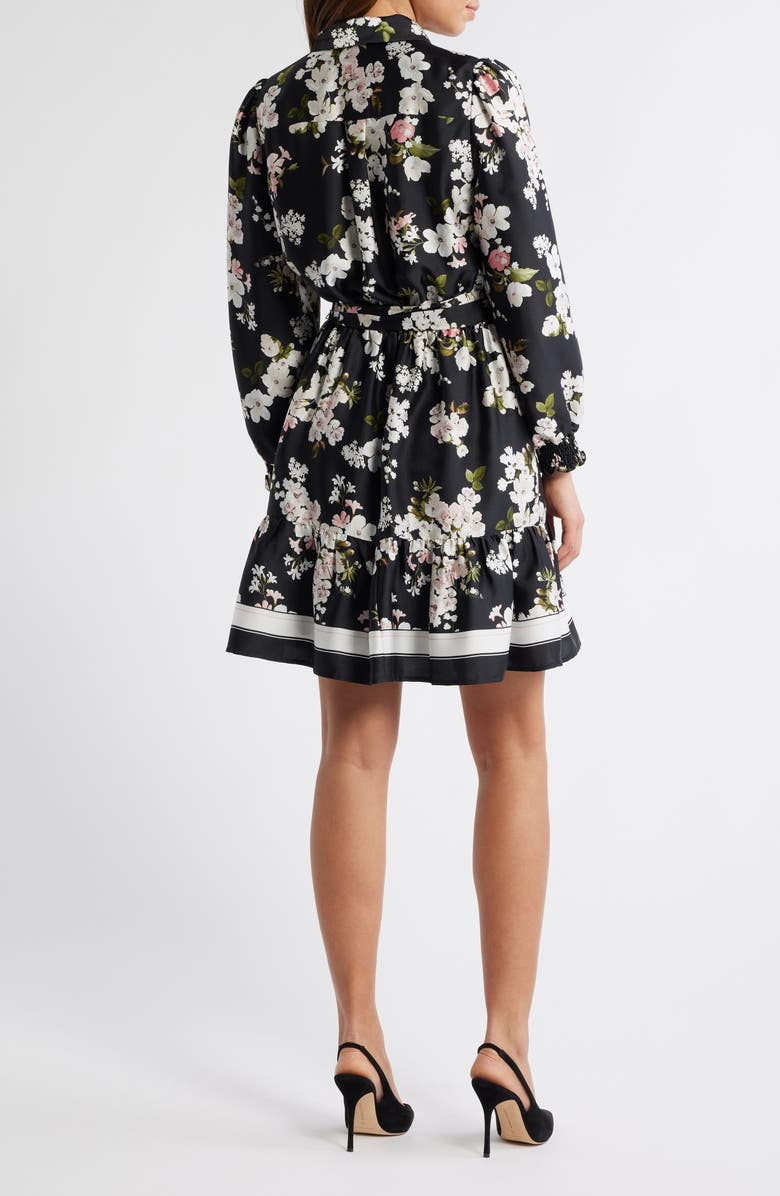 Anne Klein Floral Long Sleeve Shirtdress, Alternate, color, Anne Black Multi (9Xo)